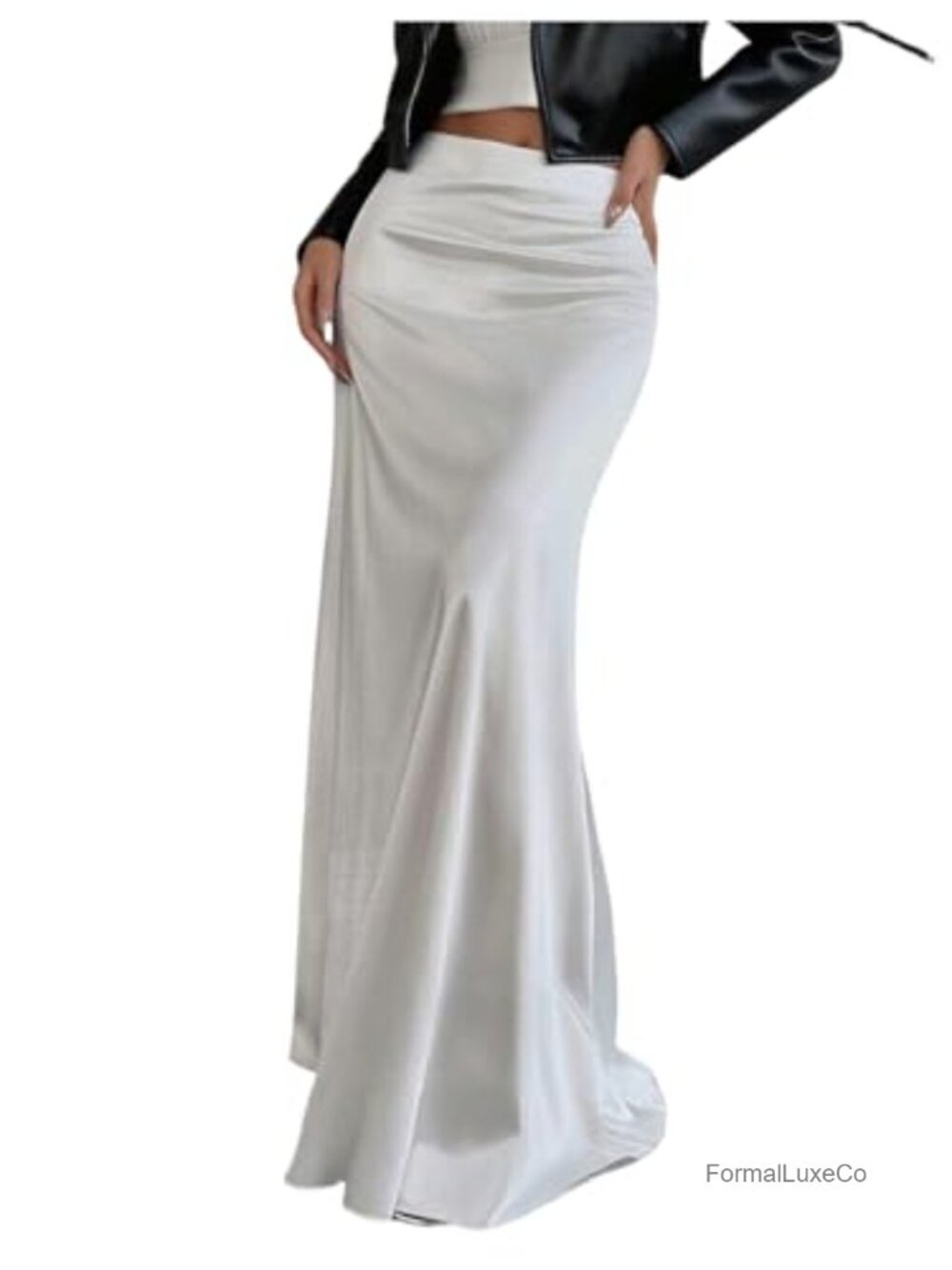 Flowy Ruffle Hem Satin Maxi Skirt High Waist Formal Party